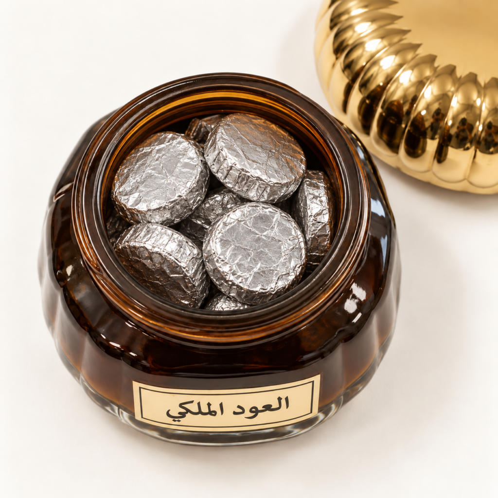 Aloud almalaki — Open Jar With Foil-Wrapped Bakhoor Discs