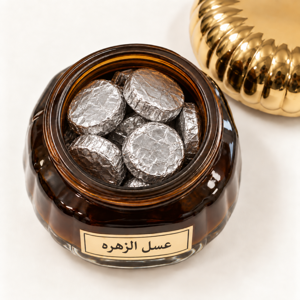 Asal Al Zahrah — Open Jar With Foil-Wrapped Bakhoor Discs