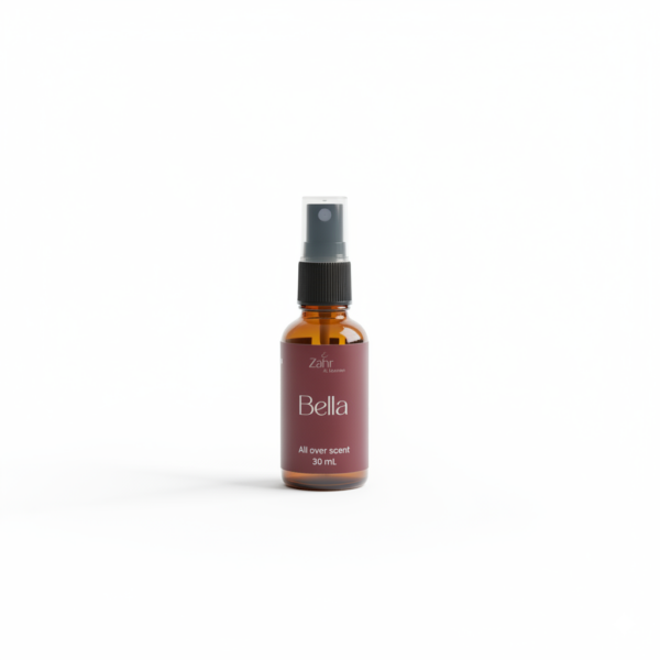 Bella 30 ml fragrance bottle, the smaller size in Zahr’s mist collection