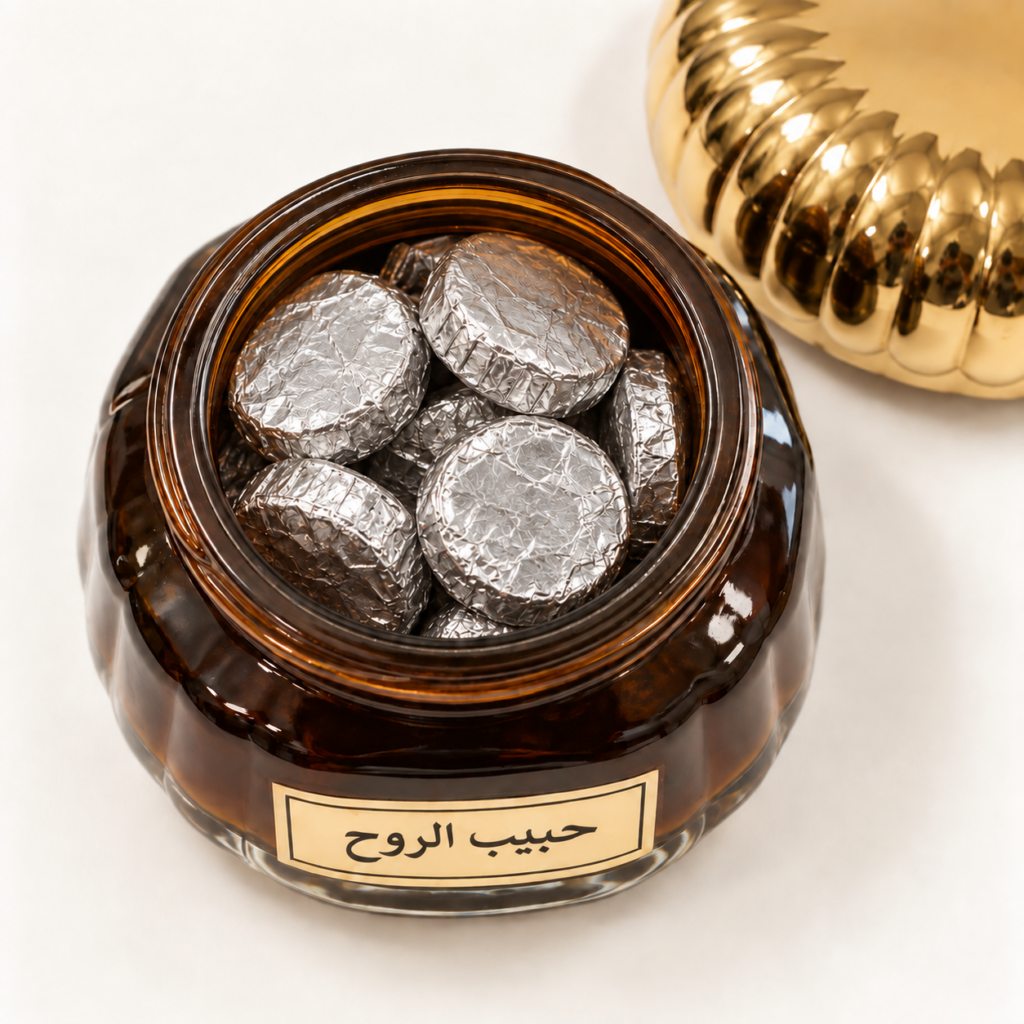 Habib Al Rouh — Open Jar With Foil-Wrapped Bakhoor Discs