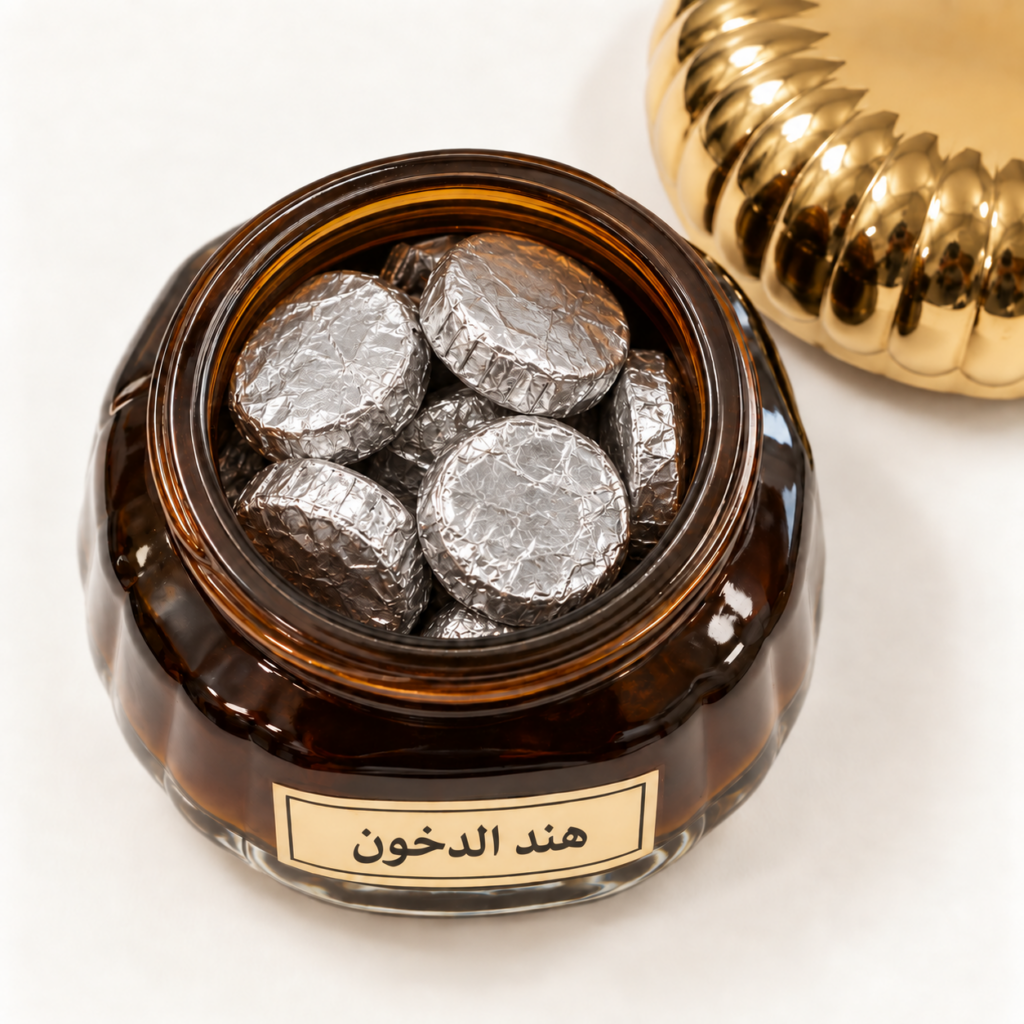 Hind Al Dukhoon — Open Jar With Foil-Wrapped Bakhoor Discs